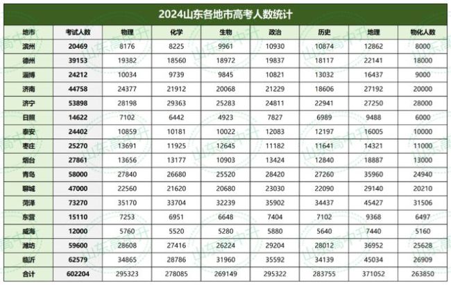 2024年山东各地市高考人数分布！