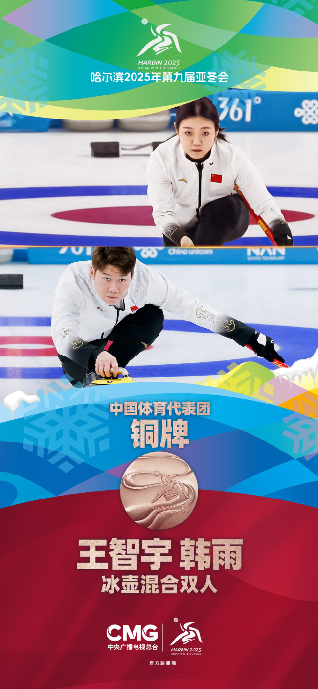 China's first medal! China won the Asian Winter Games Curling Mixed Doubles Bronze Medal