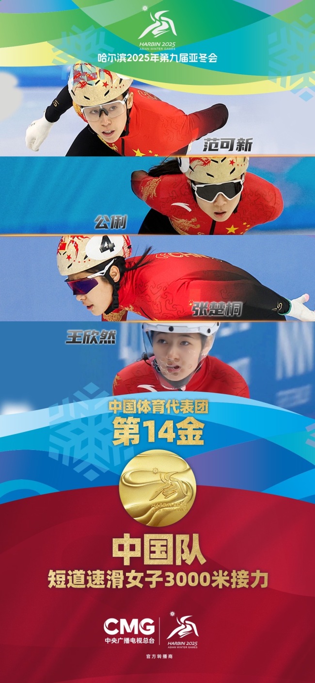 The Chinese team won the Women's 3000m Relay Gold Medal for Short Track Speed ​​Skating in the Asian Winter Games