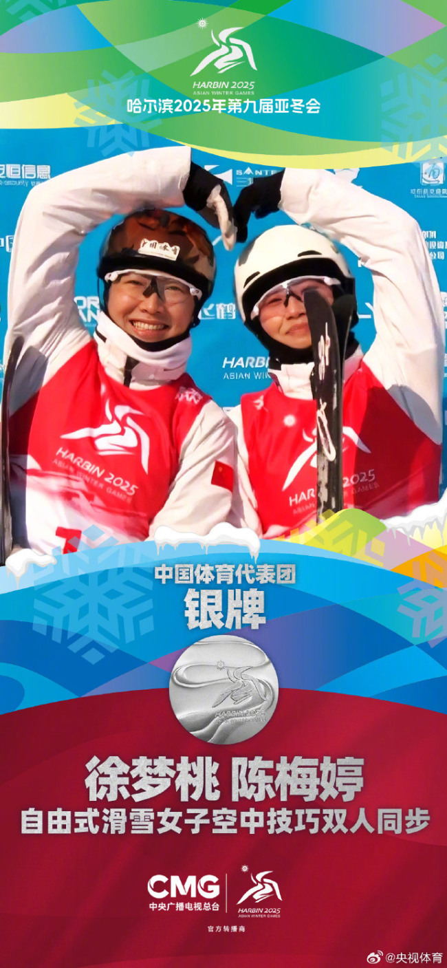 The Chinese team won the gold and silver medal for women's freestyle skiing aerial skills
