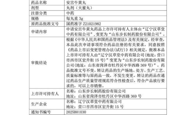 步长制药，拿下安宫牛黄丸