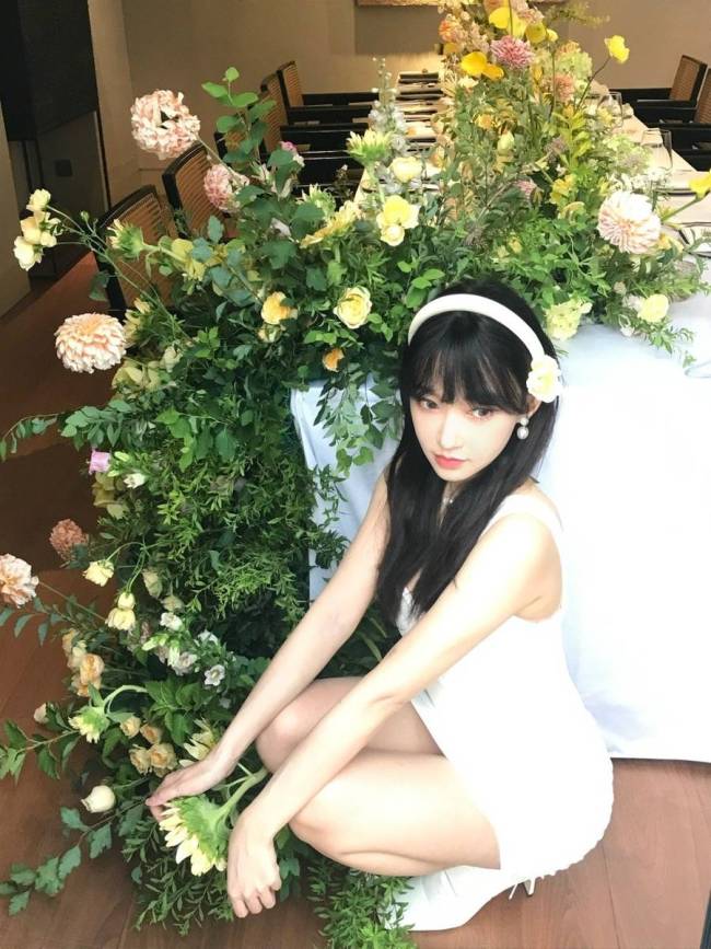 程潇穿包臀裙勾勒曼妙身姿 与鲜花合影变氧气美女