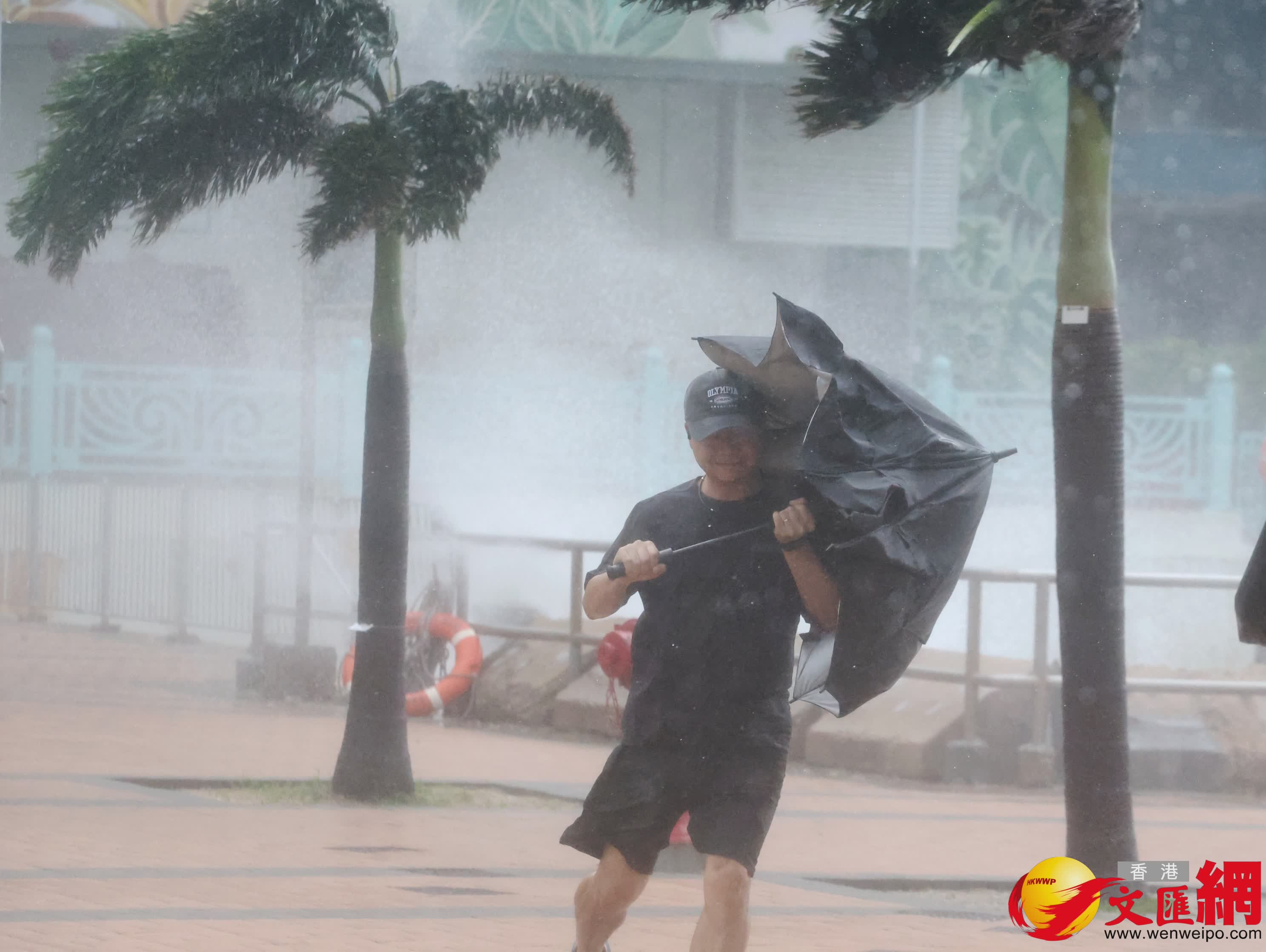 十號風球下的香港市面情況。 (香港文匯報記者郭木又 攝)