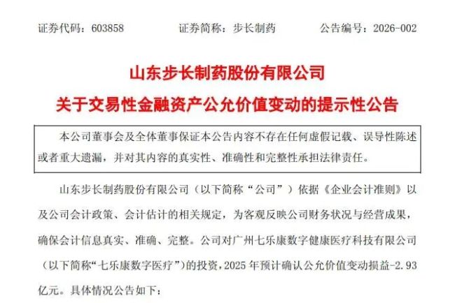 步长制药3.26亿“炒股”亏2.93亿，仍有6.2亿商誉高悬