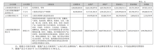 图片来源：云南白药2025年半年报