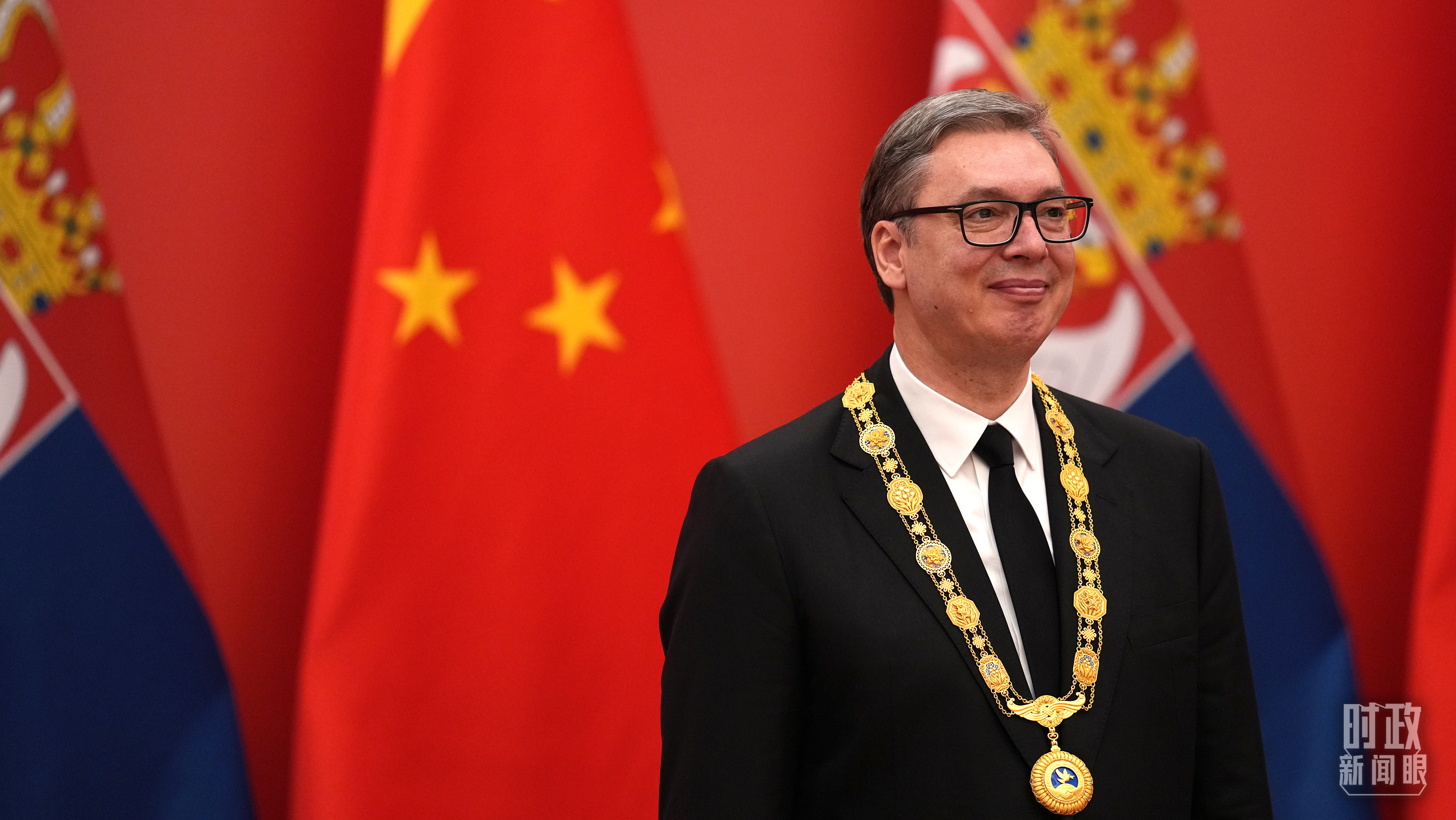 △塞尔维亚总统武契奇在授勋现场。（总台记者李晋拍摄）